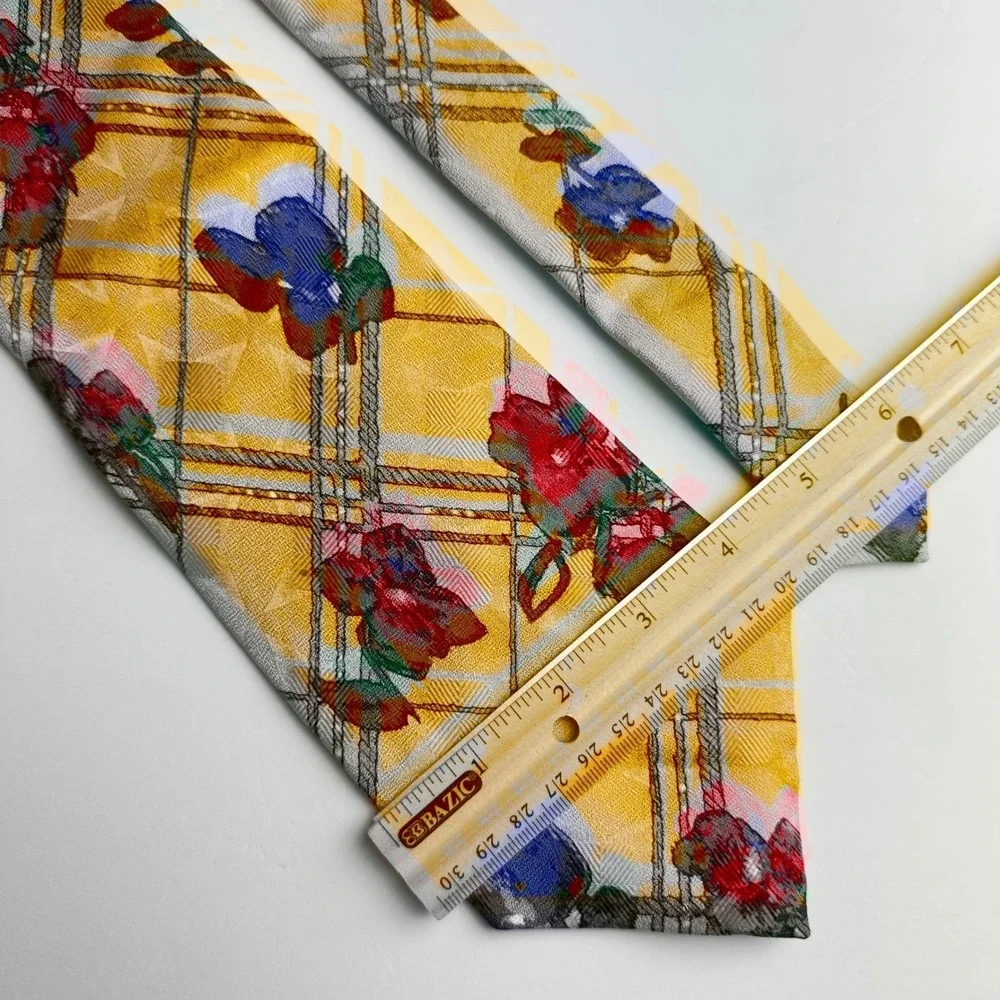 Robert Talbott‎ Studio Nordstrom Mens Silk Tie Yellow Floral Geometric Hand Sewn